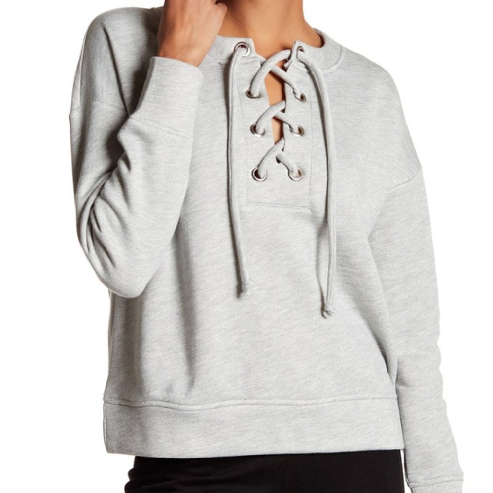 Harlowe & Graham Grommet Lace Up Sweatshirt Gray